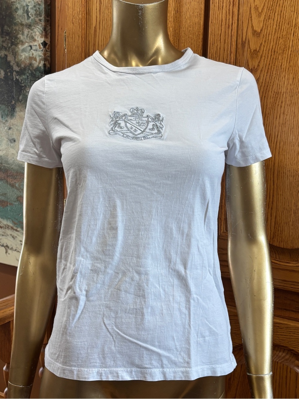 Ralph Lauren White Short-Sleeve Crewneck Tee with Embroidered Crest